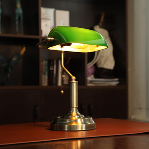 Retro Green Glass Bankers Desk Lamp Antique Desk Lamps with Brass Base Traditional Library Lamp with <b>Pull</b> Chain Classic - Product Image 4