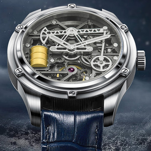 Montre mécanique automatique pour homme PINDU Full Hollow Mecha, style industriel, bracelet en cuir/acier, étanche - Product Image 1