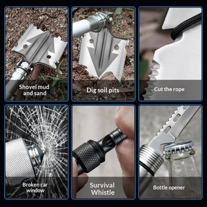 Pelle de survie multifonctionnelle 95,5 cm, pelle tactique pliable, kit d'urgence pour le camping en plein air avec brise-vitre en acier tungstène - Product Image 5