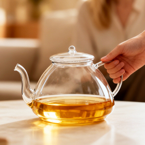 Набор для чая: высокий заварочный чайник из высокопрочного боросиликатного стекла, прозрачный, ручной выдувки, экологичный, современный, 1.2 л - Product Image 3