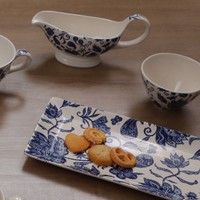 Vente d'usine Vaisselle en céramique imprimée bleue élégante Décoration de table en relief pour la maison Ensemble de vaisselle en porcelaine fine