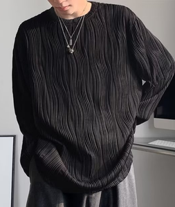 Liu Ming estilo coreano nuevos productos hombres ropa Casual cuello redondo pulóver manga larga suelta Hip Hop Tops camiseta - Product Image 5