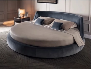 เตียงทรงกลมผ้าเรียบขนาดใหญ่สำหรับเฟอร์นิเจอร์บ้านโรงแรม - Product Image 2