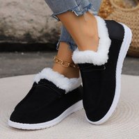 Chaussures plates d'hiver, version coréenne, polyvalentes, simples, confortables et chaudes, avec design à enfiler, tige en tissu superfine et doublure en coton
