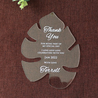 Invitación de boda con forma de hoja de corte láser, acrílico transparente, Foiling de oro rosa y tarjetas de menú acrílicas de hojas personalizadas
