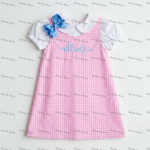 Abiti per Bambine all'Ingrosso, Vestito Smock a Quadri per Bambine, <span class=keywords><strong>Abito</strong></span> Principessa in Gingham Intrecciato con Monogramma per Bambine - Product Image 2