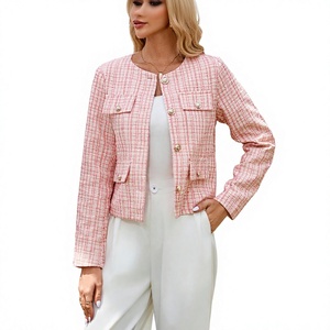 Manteau décontracté pour femme, uni, court, à un bouton, col Peter Pan, avec poches, manches longues, coupe ajustée, automne-printemps - Product Image 2