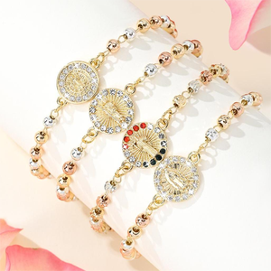 Braccialetti Religiosi della Vergine di Guadalupe, Gioielli con Perline di Zircone Colorate, Bracciale <span class=keywords><strong>Rosario</strong></span> per Donne - Product Image 4