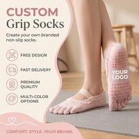 Chaussettes de Pilates personnalisées pour femmes à cinq doigts, antidérapantes, en coton, OEM, pour yoga, barre, avec sangle, jolies, à volants, à dentelle, avec bande de maintien pour le corps