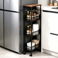 Chariot de rangement compact à roulettes multi-niveaux en maille métallique avec poignée et roues pour cuisine et garde-manger, prêt à être expédié