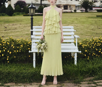 Robe longue décontractée en mousseline élégante, style été 2026, la plus vendue, nouvelle arrivée, coupe ajustée, à volants, col licou, ajourée naturelle