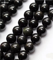 Perles rondes lisses en obsidienne naturelle en vrac pour la création de bijoux