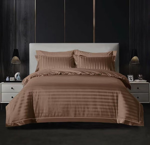 <strong>Customized</strong> 100% Polyester New <strong>Style</strong> Bedding Sets 1800 Thread Count 1cm Sateen Stripe Jacquard Bed <strong>Sheet</strong> Fitted <strong>Sheet</strong> Set - Product Image 6