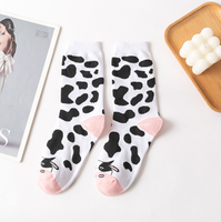 Automne hiver coton chaussettes mignon noir blanc vache motif tacheté INS polyvalent mi-longueur beauté tricoté Techniques pour l'été