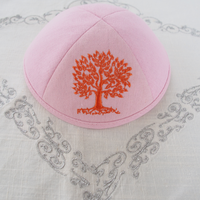 Top Kipot Kippah de lino con logotipo de árbol bordado Personalizar Bar Mitzvah Hat Judaica Yarmulke Daily Jewish Kippot para regalo.