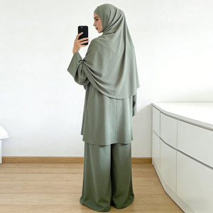 Wholesale Muslim Swimwear Burkini Set Modest Khimar Set Women Long Tunic Wide Leg Pants Hijab 3 Piece - Product Image 5