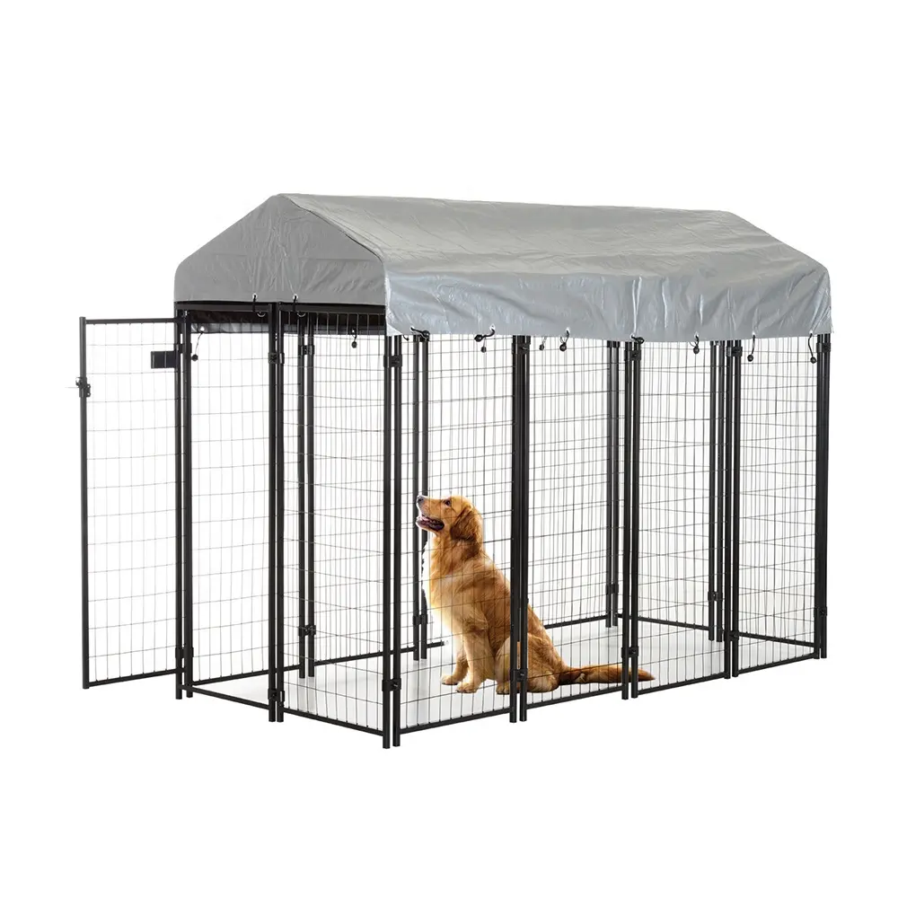 Sıcak daldırma galvanizli kaynaklı çelik köpek evi büyük açık zincir bağlantı köpek kulübesi kafes