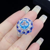 Anillo de Lujo con Flor de Aguamarina Simulada de Latón 8*8, Chapado en Rodio, para Boda o Fiesta, Gran Venta
