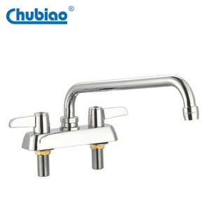 Montaje en cubierta 2 manijas con caño giratorio Grifo de fregadero central de 4 "Grifo de fregadero de cocina de <span class=keywords><strong>restaurante</strong></span> de tablero de trabajo pulido comercial - Product Image 1