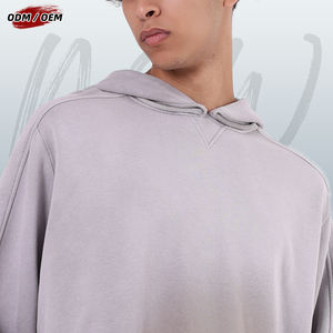 Sweat à capuche vintage streetwear 370GSM 100% coton, coupe ample sans cordon, manches tombantes, patchwork, effet délavé, pour homme - Product Image 4