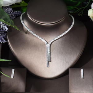 HIBRIDE Top Square Cubic Zirconia Party Prom Collar y Pendientes Novias Conjuntos de Joyas para Boda Dama de Honor Accesorios - Product Image 2