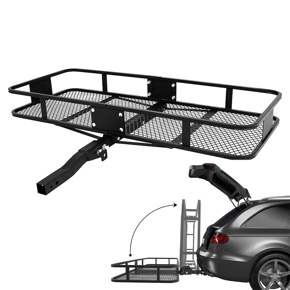 China factory direct sale universal oem custom car steel hitch mount rear foldable luggage cargo carrier rack basket