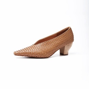 Chaussures simples en tricot pour femmes, à talon moyen épais, en cuir, à bout carré, à ouverture fine, style rétro - Product Image 5