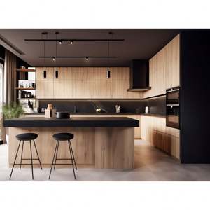 Gabinete de lujo para el hogar moderno personalizado para almacenamiento de cocina de toda la casa gabinetes de cocina de madera maciza con Isla - Product Image 1