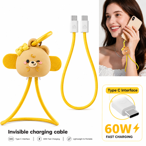 Cable <span class=keywords><strong>de</strong></span> Carga Rápida USB C a C <span class=keywords><strong>de</strong></span> 60W con Correa <span class=keywords><strong>de</strong></span> Muñeca Antipérdida, Diseño <span class=keywords><strong>de</strong></span> Personajes Animados, Cable <span class=keywords><strong>de</strong></span> Carga Rápida con IP Oculta Personalizada - Product Image 1