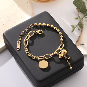 18K Or <span class=keywords><strong>Gourde</strong></span> Pendentif Bracelet En Acier Inoxydable Plaqué Double Perles Creuses Senior Banquet Bijoux Amoureux De La Mode Souvenirs - Product Image 3
