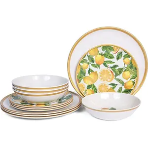 Groothandel Citroen Verse Patroon Met Gouden Rand Serveren Citroen Boom Taart Plaat Slakom Melamine Servies Set