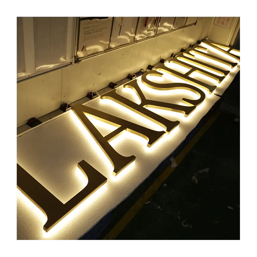led restaurant signs outdoor Gold Stainless Steel 3D Signage Letter Building Logo Led Letter Lights Outdoor Signs Board
