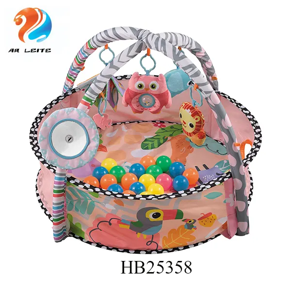 New Pink Ocean balls baby game activity gym mat big circle round play mat with foldable fence and plush hanging toys