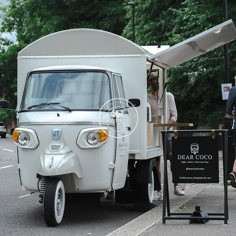 2024 vente chaude Tricycle chariot de nourriture camion de crème glacée Mobile bière Bar Vintage boisson chariot camion de nourriture Ape camion de nourriture