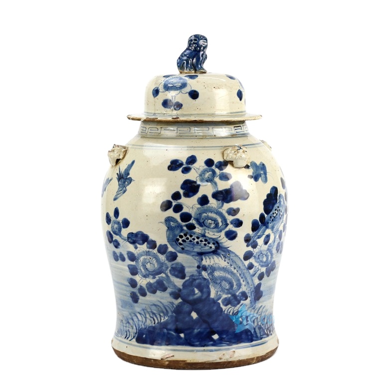 RZEY1218A-L-S античная Ручная роспись белого и голубого цвета с цветочным принтом с изображением птиц и цветка фарфор имбирь jar