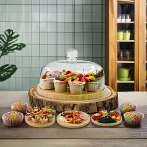 ที่วางเค้กไม้ไผ่เกรดสูงเป็นมิตรกับสิ่งแวดล้อมพร้อมฝาอะคริลิคใสทรงกลมสำหรับวางโชว์อาหารโต๊ะงานแต่งงาน - Product Image 5