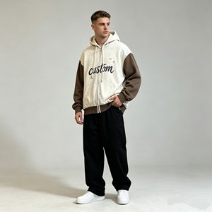 Men's Winter Terry Embroidered DTG Zipper Up High Quality Custom <b>Quilted</b> Hooded <b>Sweatshirt</b> - Product Image 6