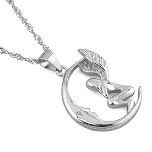 Collar con Colgante de Ángel Lunar, Plata, Biblia, Cristiano, Musulmán, Ángel Guardián, Plata de Ley 925 - Product Image 2