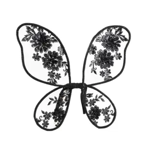 Angel Wings Baby Wholesale Black Flower Lace Embroidered Butterfly Wings 40*40cm Party Prop Wings