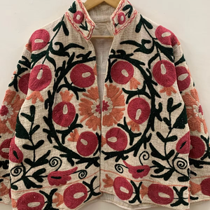 TNT Suzani Veste brodée à la main Manteau Kashmiri Veste courte brodée Kashmiri Veste courte col mandarin Manteau bohème - Product Image 1