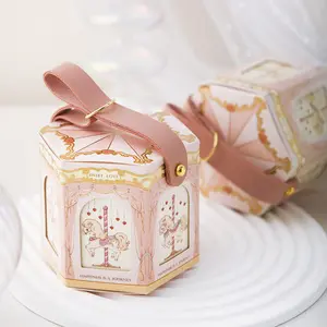 Hot Sale Small Pink Blue Wedding Candy Box Carousel Coated Paper Gift Packaging Sweet Love Candy Boxes