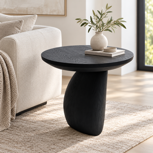 <b>Black</b> Curved Ash Wood <b>Side</b> <b>Table</b> Round Veneer Multi Layer Solid Wood End <b>Table</b> Sofa Corner Accent <b>Table</b> - Product Image 3
