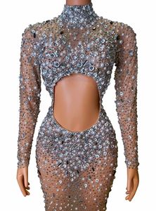 Abito Lungo <span class=keywords><strong>da</strong></span> Donna con Strass e Perle, <span class=keywords><strong>Vestito</strong></span> <span class=keywords><strong>da</strong></span> Sera per Matrimoni e Compleanni, Abito Sexy <span class=keywords><strong>da</strong></span> <span class=keywords><strong>Regina</strong></span> per Spettacoli, Outfit di Lusso Bianco per Club DS Gogo - Product Image 2