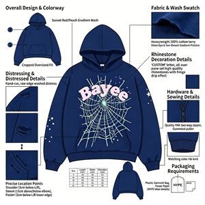 Ağır Siklet 400GSM Pamuklu Kapüşonlu Sweatshirt Özel 3D Kabartmalı Örümcek Ağı Baskılı Sokak Modası Erkek Oversize Vintage Grafik Baskılı Kapüşonlu Sweatshirt - Product Image 3