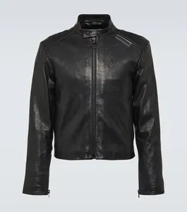 Fashionable customized Brown Goatskin Leather Bomber Jacket genuine leather jacket men
