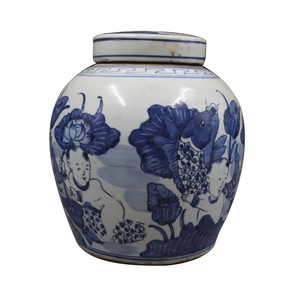 Temple Jars Blue and White Porcelain Mason Jars para la venta Antiguo antiguo azul y blanco porcelana figura cubierta tarro - Product Image 2