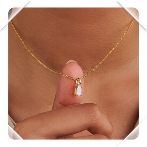 Collar con Colgante Rectangular de Circonita con Piedra de Nacimiento de 12 Meses, Chapado en Oro de 18K, Acero Inoxidable, Joyería - Product Image 2