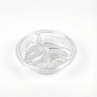 Boîte alimentaire en plastique jetable transparente à 3 compartiments, plateaux ronds pour fruits avec couvercles
