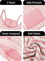 Combinaison courte décontractée pour femme, tricotée à rayures, sans manches, col en V, short intégré, poches latérales, tissu Spandex/Polyester, OEM