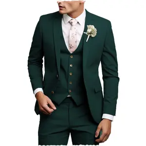 औपचारिक पुरुष सूट स्लिम फिट 3 पीस टक्सीडो नॉच लैपल ब्लेज़र+बनियान+शादी के दूल्हे के लिए पैंट